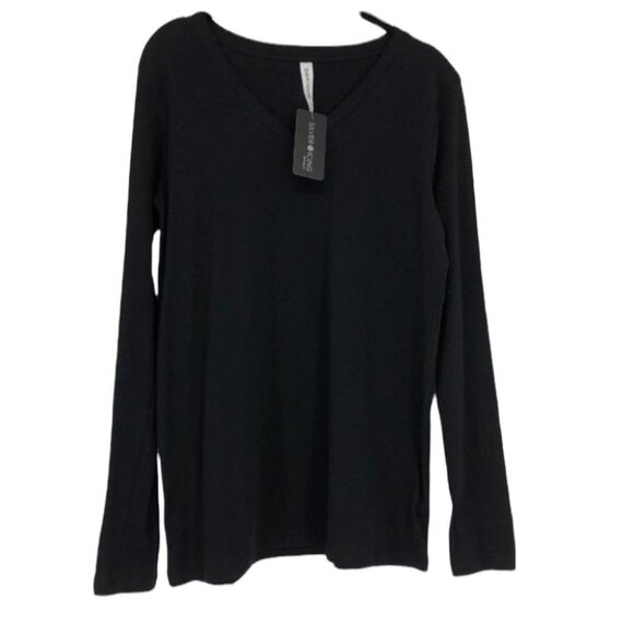 Zeana Outfitters Silver Icing NWT All Seasons black V neck long sleeve t-shirt - Picture 1 of 15